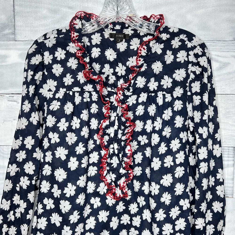 🍉 J. Crew Embroidered Ruffle Blouse - Picture 2 of 7